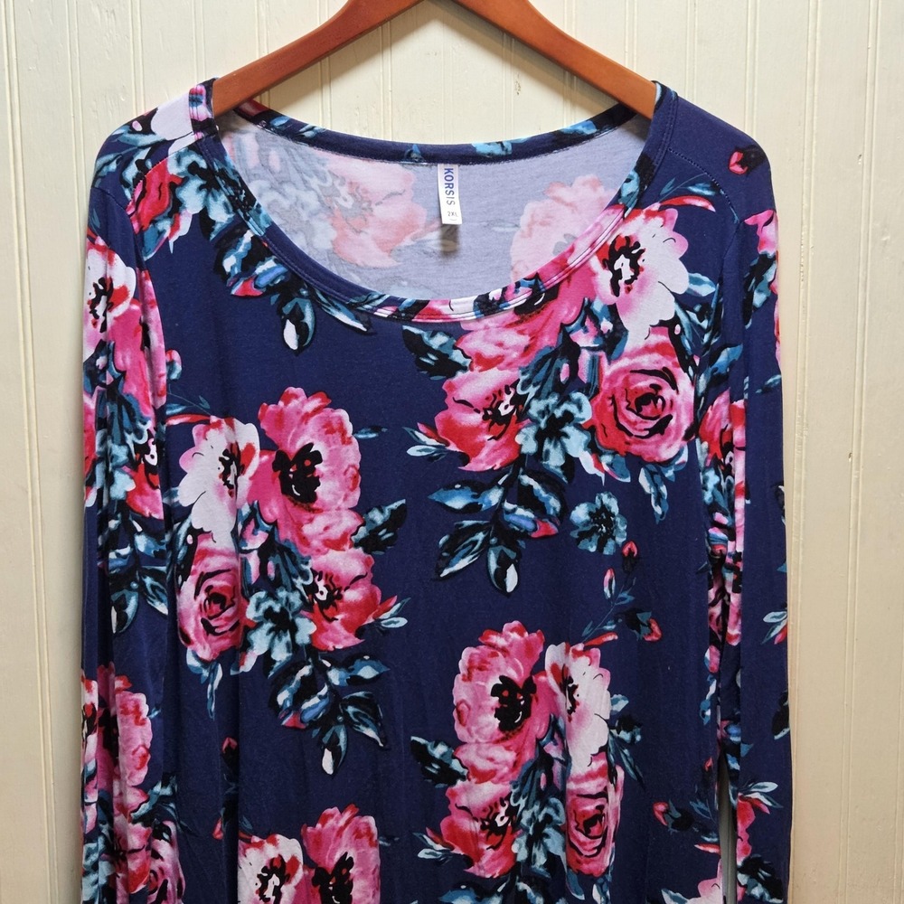 KORSIS Dress Womens 2XL Multicolor Floral Long Sleeve‎ Swing Knee Length Casual